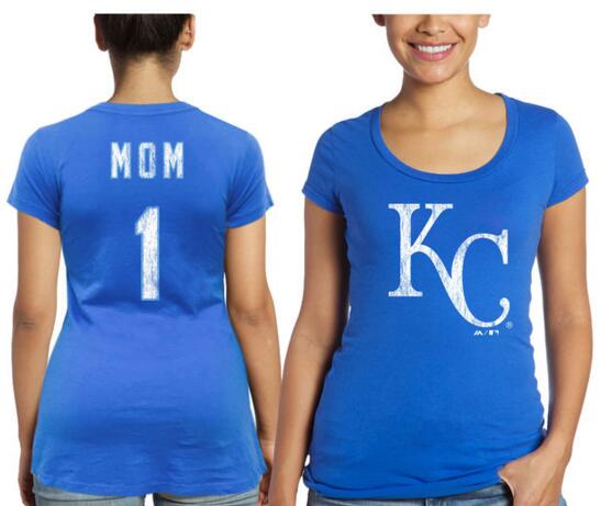 2020 MLB Kansas City Royals Majestic Threads Women Mother Day 1 Mom TShirt Royal Blue.
